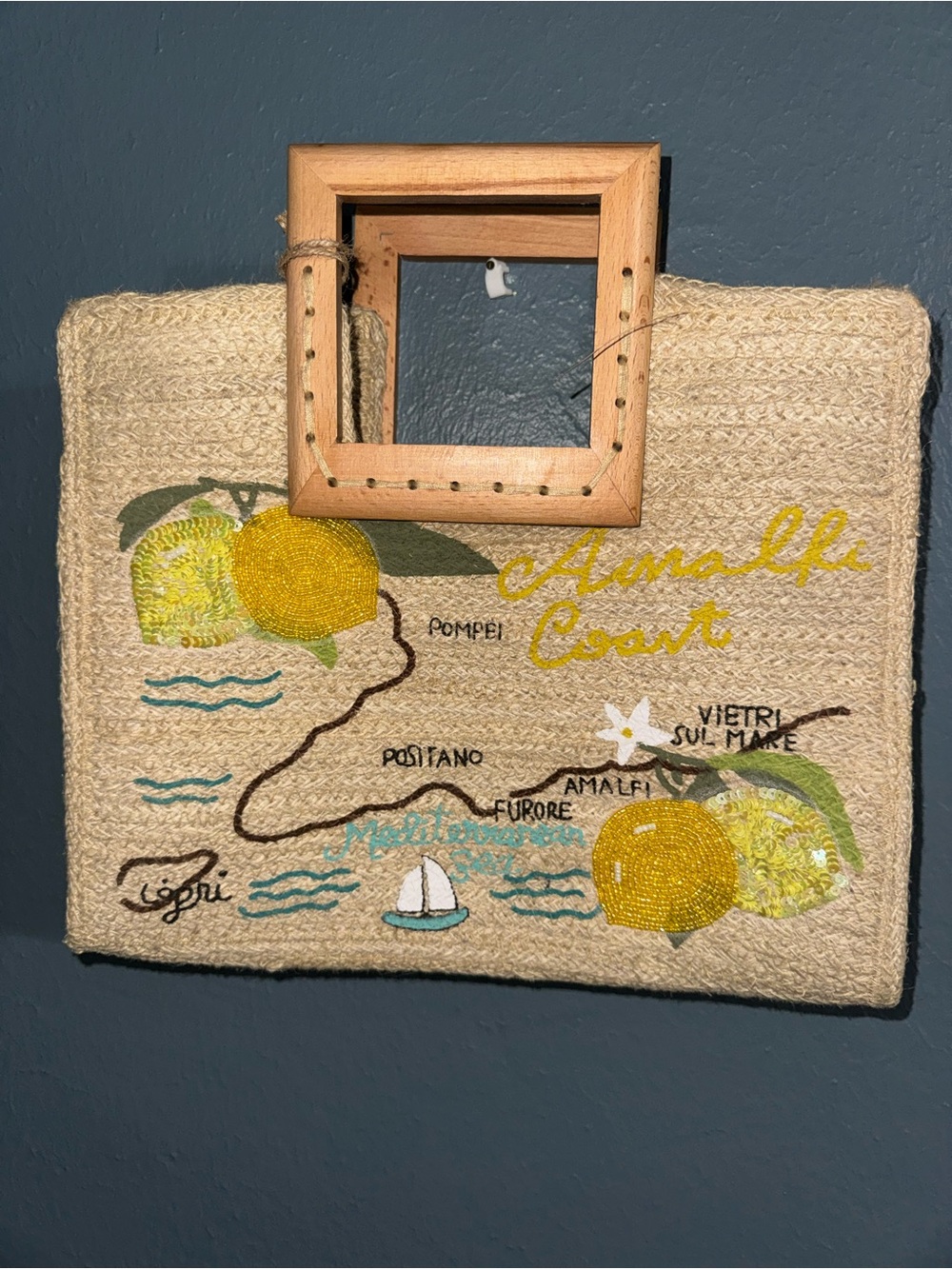 Antik Kraft Beige Tote with Yellow Lemon Embroidery